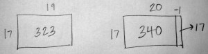 17 x 19: A picture of the answer vs. A picture of the strategy